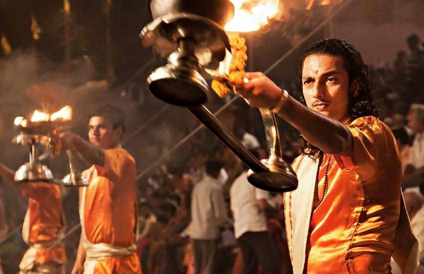 The Aarti ritual in Varanasi, India.