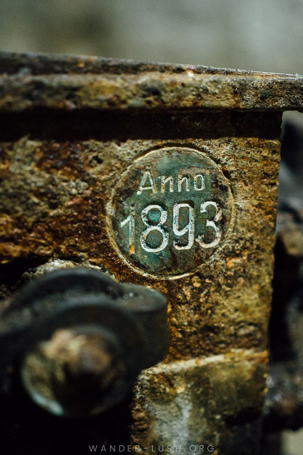 The year 1893 marked on an old typographic machine at the Printing House Museum in Tbilisi, Georgia.