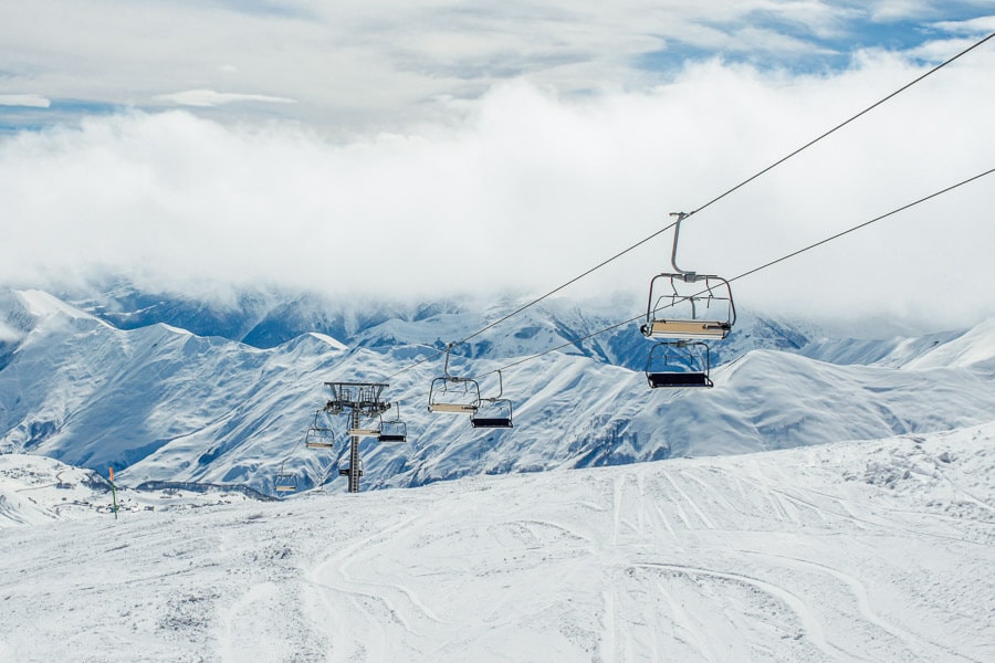 A chairlift at Gudauri Ski Resort near Tbilisi, Georgia.