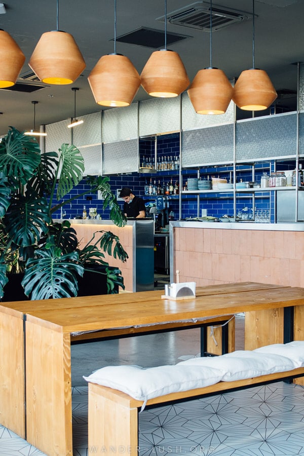 The modern interior of Republic 24 restaurant on First Republic Square in Tbilisi, Georgia.