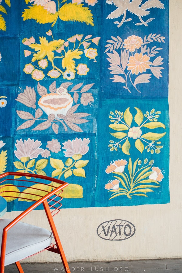 Colourful mural at Republic 24 restaurant in Tbilisi.