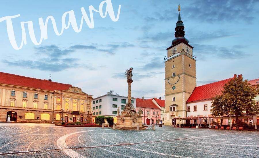 The main square in Trnava, a beautiful city in Slovakia.