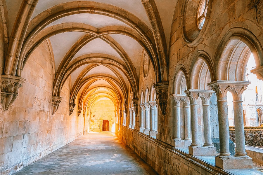 Columns and arches at Alcobaca Monastery, one of Central Portugal's three UNESCO sites.