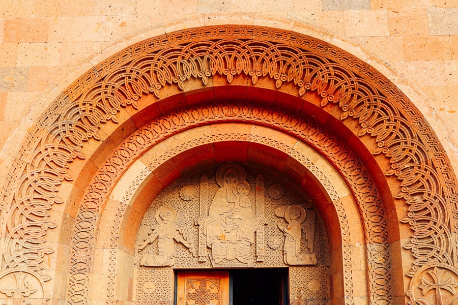 Beautiful stone carvings at Saint Sarkis Armenian Apostolic Cathedral in Kond, Yerevan.