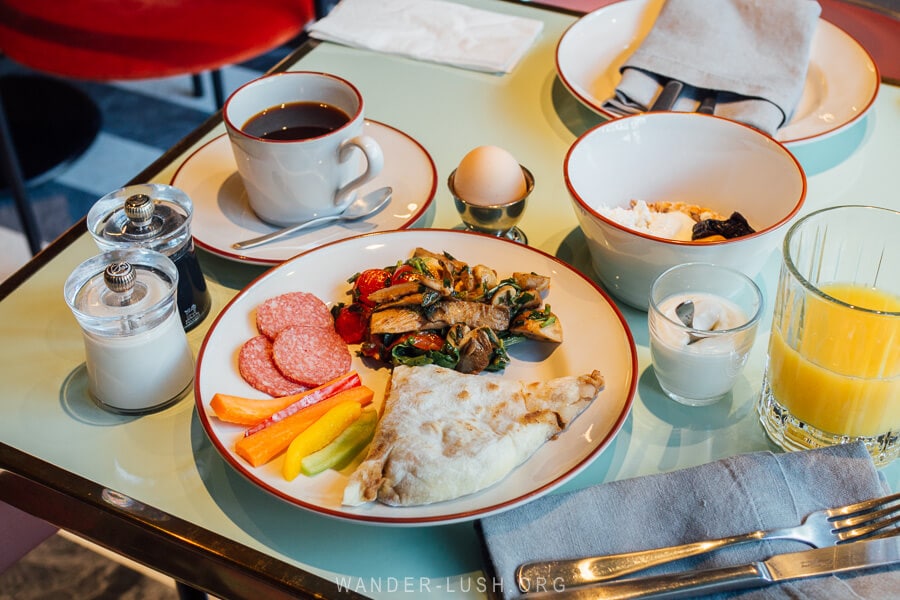 Breakfast at Bazzar Hotel Tbilisi.