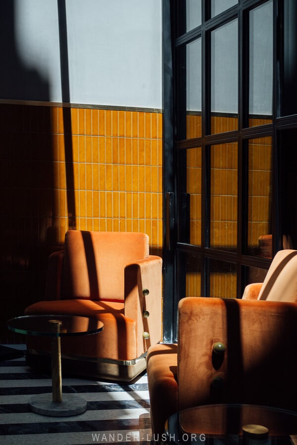 Light and shadows in the lobby of Bazzar Hotel Tbilisi.
