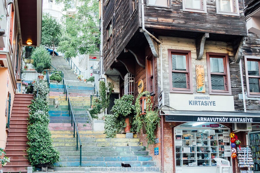 Colourful painted stairs in Arnavutkoy, Istanbul.