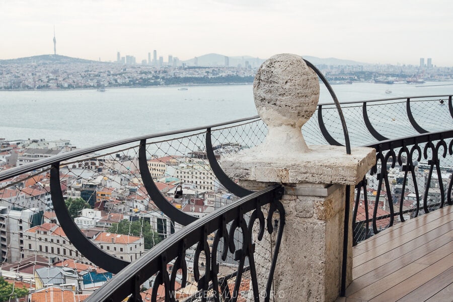 Barricades at the Galata Tower viewing platform in Istanbul.