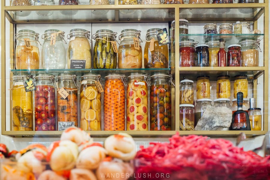 A colourful display of pickes at Ozcan Famous Pickle shop in Kadikoy.