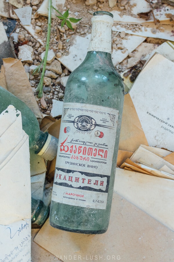 An old rkatsiteli wine bottle at Tskaltubo in Georgia.
