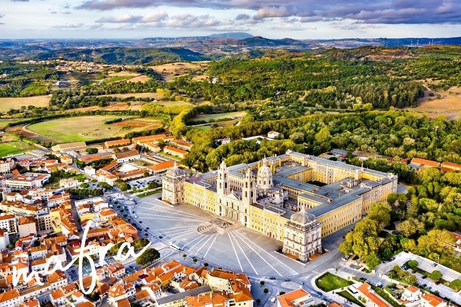 Aerial view of Mafra Palace near Sintra in Portugal.