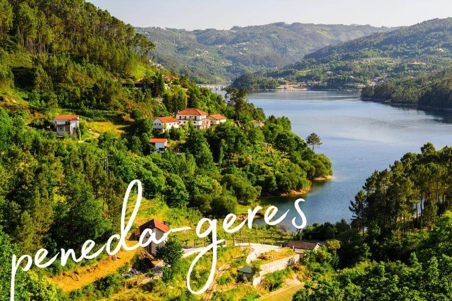 A beautiful lake fringed by forets and villages in Peneda-Geres National Park in Portugal.
