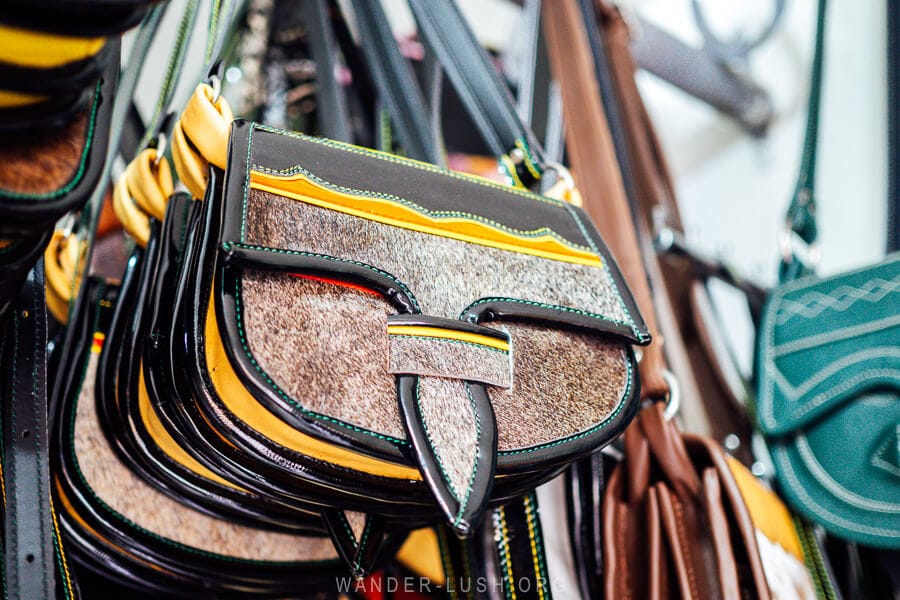 Carriel bags, traditional leather satchels at a workshop in Jerico, Colombia.