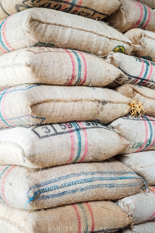 Coffee bags in Colombia.