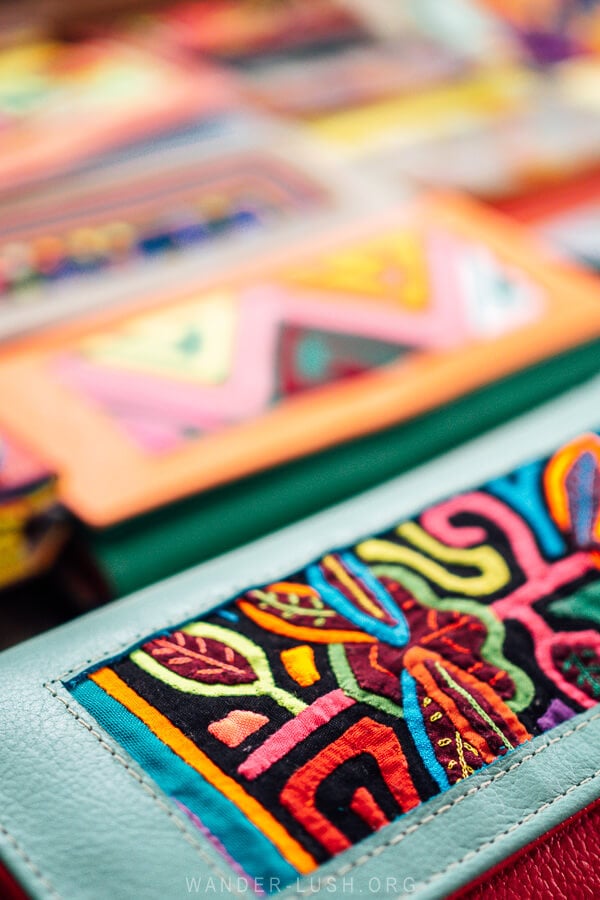 Kuna Mola traditional Colombian textiles made into leather wallets.