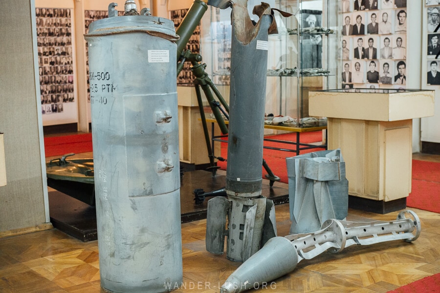 Bomb remnants at the War Museum in Gori.