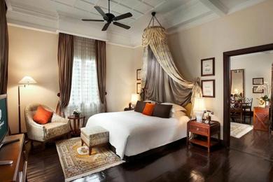 An up-scale hotel room at the Sofitel Legend Metropole in Hanoi, Vietnam.