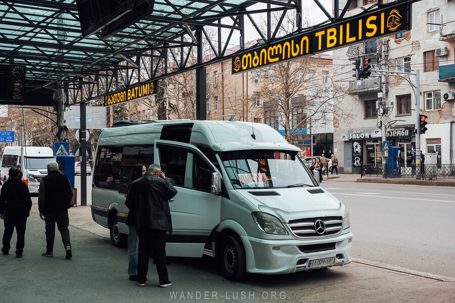 A marshrutka van leaving Kutaisi Bus Station.