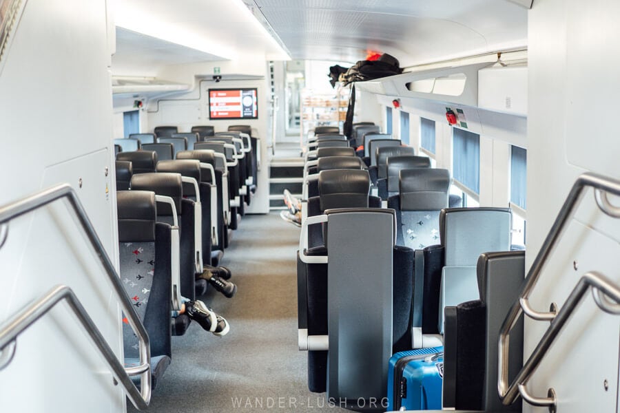 Inside a Stadler train cabin enroute from Tbilisi to Batumi.