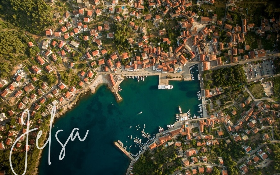 The Croatian town of Jelsa on Hvar island, viewed from above.