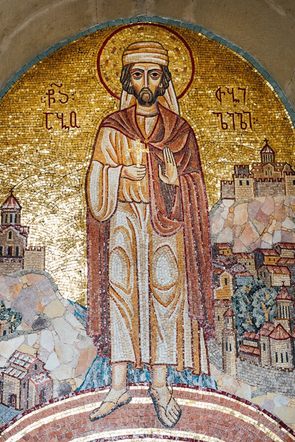 A golden icon of Saint Abo of Tbilisi, as depicted with mosaics at his church in Georgia.
