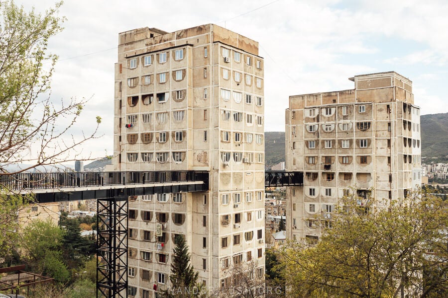 The Tbilisi Skybridge in Saburtalo, viewed from the top of Nutsubidze Plateau.