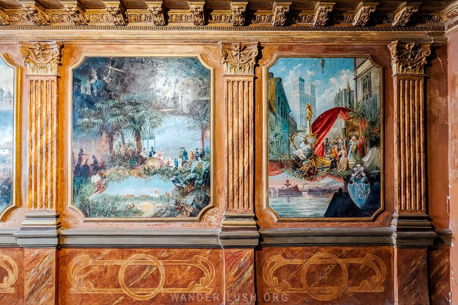 A painted apartment entryway in Tbilisi's historic Sololaki district.