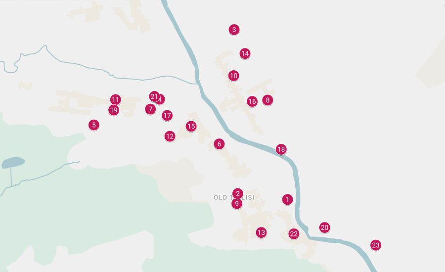 A map of breakfast cafes in Tbilisi, Georgia.