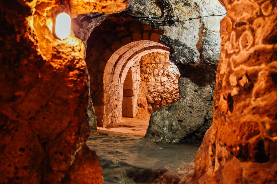 Underground chambers at Derinkuyu, an underground cave city in Turkey.