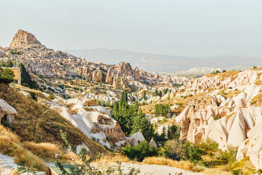 View of Cappadocia from the Pigeon Valley hiking trail near Goreme.