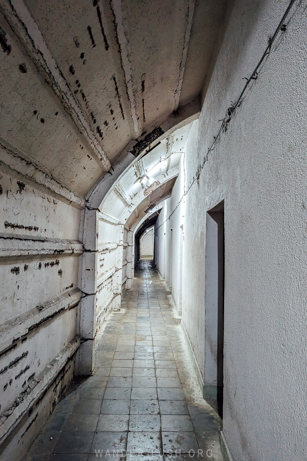 A narrow underground tunnel inside the Gjirokaster Cold War Tunnel.