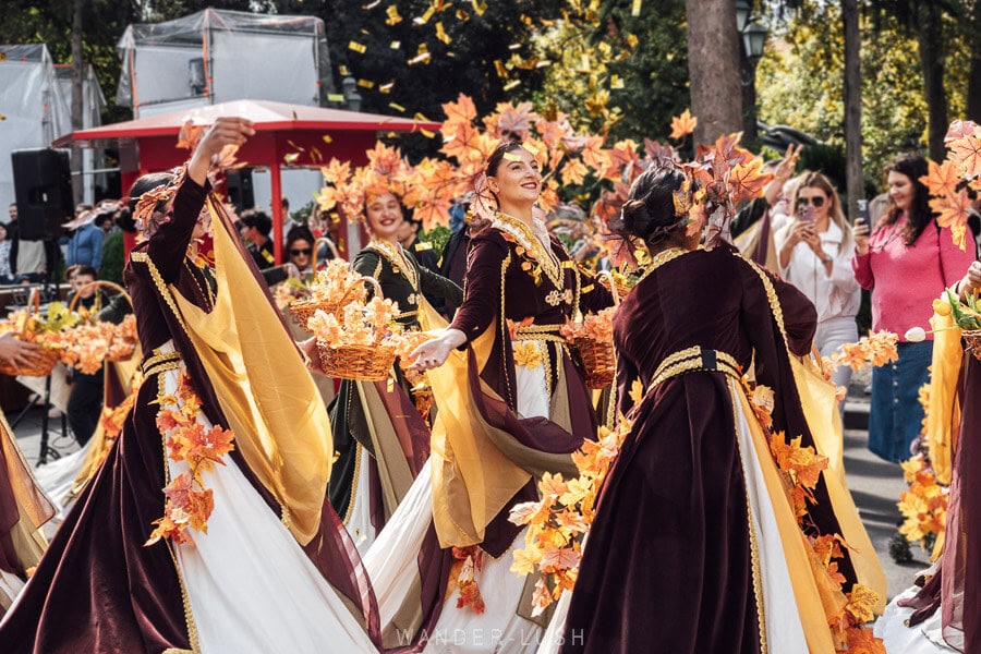 Dancers at the opening parade for the Tbilisoba cultural festival in Tbilisi, Georgia.