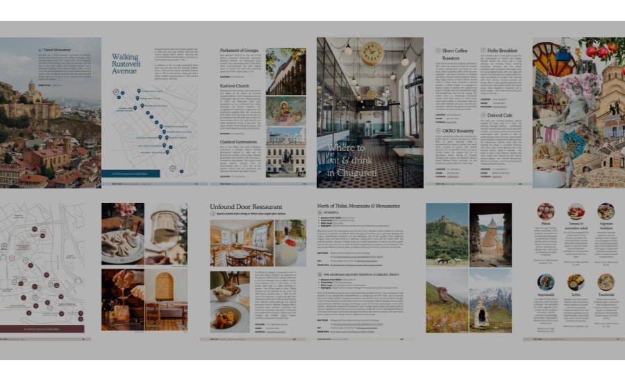 Pages from inside the Tbilisi City Guide, a guidebook for Tbilisi, Georgia.