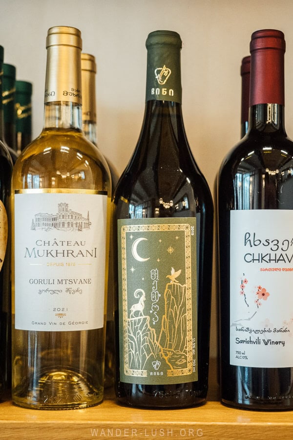 Three bottles of Georgian wine.